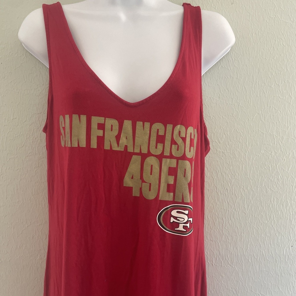 Vintage 49er Football Team Nightgown Nighty Dress Sleeveless Tank Long Stretch L - Picture 8 of 8